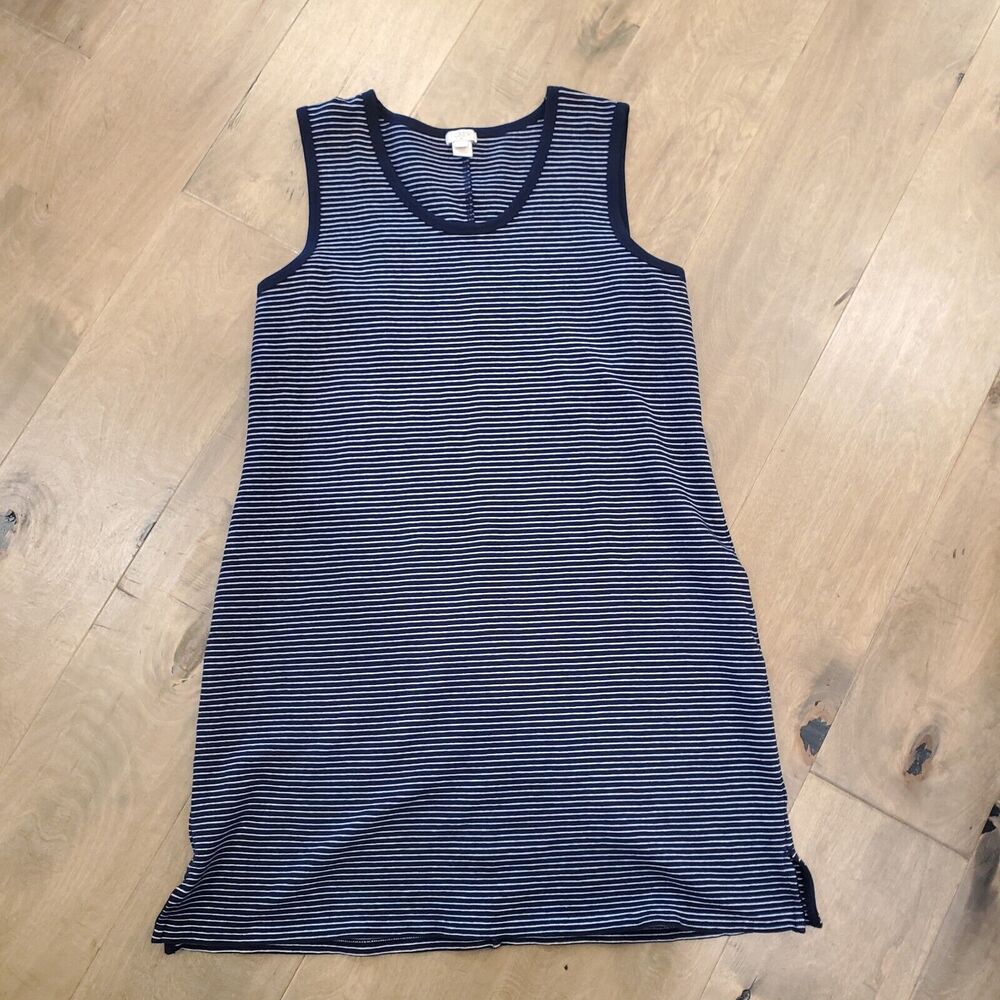 J. Crew Blue and White Striped casual Knee Length Shift Tank Dress S Knit Small
